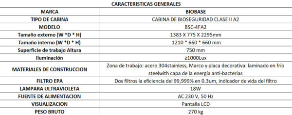 CABINA DE BIOSEGURIDAD CLASE II TIPO A2 MARCA BIOBASE - Imagen 2