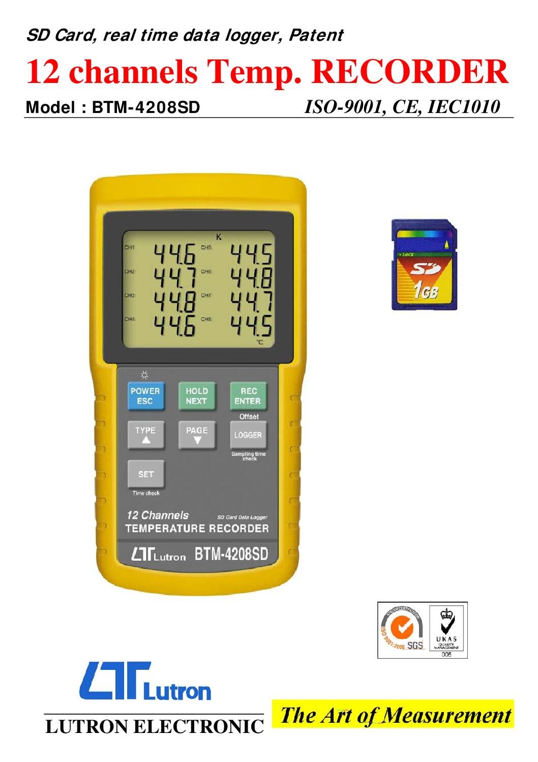 TERMOMETRO DATALOGGER – 12 CANALES – LUTRON BTM-4208SD
